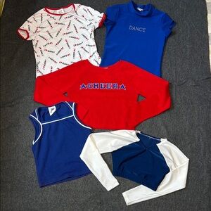 Cheer & Dance Lot: 5 Girls Tops M 8-10 Red/Wht/Blue